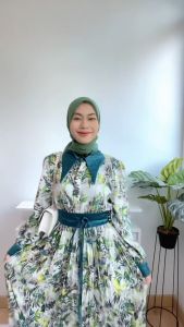 Fashion JB Maxi Ashanta: Gaun Dress Maxi Kancing Wanita Motif Floral Satin Import