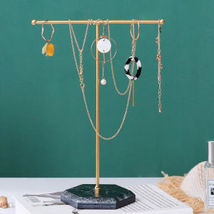 Earring Necklace Ring Bracelet Jewelry Holder Marble Pattern T-shaped Jewelry Display Organizer Holders Metal Storage Racks