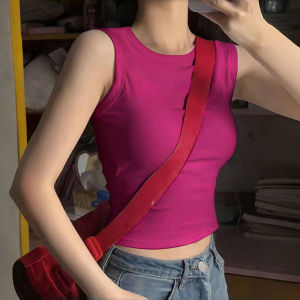 Pure Color Dragon Fruit Vest Womens Slim Fit Summer Casual Style Breathable Sweat Absorbent Short Sleeve round Neck Top
