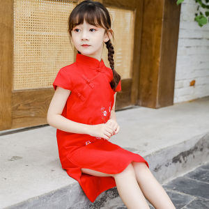 LOlanta Girls Cheongsam Chinese Style New Years Traditional Dress Flower Print Sleeveless Kids Retro Qipao Summer Princess Costume for School Party