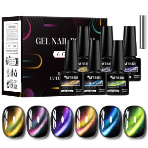 7pc Grey Blue Magnetic Nail Gel Kit Cats Eye Nail Art Long Lasting UV LED Salon Quality Polish for Women DIY Manicure Design