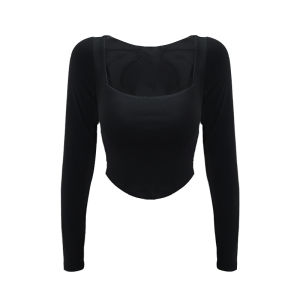 AlphaGym Short Sleeveless T-Shirt Large Collar Slim Fit Pure Color with Chest Pad Womens Sportswear Casual Wear Nylon Spandex