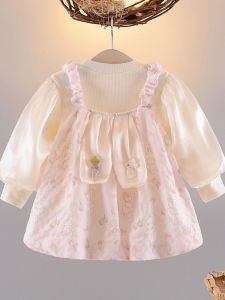Dễ Thương Em Bé Bé Gái Mùa Xuân Mùa Thu Áo Dài Tay Hoa Đầm Bộ Nụ Hoa Phong Cách Công Chúa Váy Thoải Mái Cotton Vải Bông Spandex Pha Trộn
