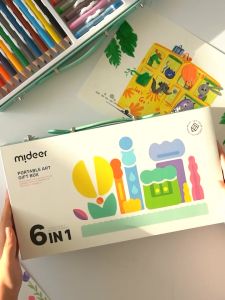 Bộ bút màu cho bé Mideer Portable Art Gift Box 6 in 1 hộp bút nghệ sĩ 37 chi tiết kèm kéo gọt bút keo dán