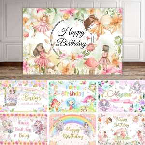 Pink Fairy Theme Birthday Party Background Cloth for Girls Photography Scene Decoration Light Weight Indoor Use NeoBack