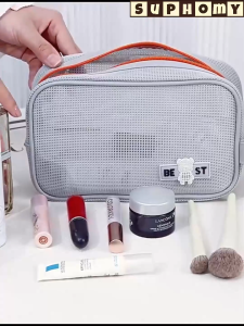 กระเป๋าตาข่าย กระเป๋าเครื่องสำอาง กระเป๋าเครื่องสําอาง การออกแบบที่มีที่จับมีสไตล์ที่หลากหลายและหลายสี