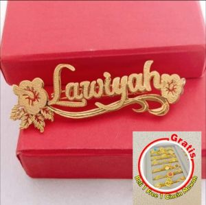 Bros Best Sellr ukir nama castom kuning lapis emas 24k Beli satu bros ukir nama Free cincin cantik satu
