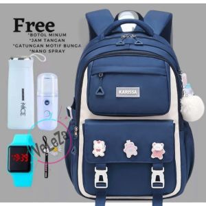 Tas sekolah anak perempuan remaja karissa free botol minum kaca jam tangan nano spray gantungan tas bunga tas sekolah anak remaja SD SMP tas ransel