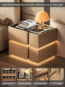 Modern Minimalist Floating Nightstand Bedroom Storage Cabinet Integrated Design Support Anti-Tip Design Real Wood Material