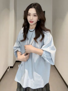 Loose Fit Mid-Length Long Sleeve round Neck Silk Shirt Womens Spring Slimming Top Large Size Fashion Korean Style Workwear