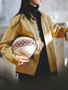 แจ็คเก็ตแบบมีฮู้ดคอวีแขนยาวผ้าคอร์ดูรอยสีเหลือง สไตล์ฤดูใบไม้ร่วง แจ็คเก็ตแบบสวมสำหรับผู้หญิง Maden Barnum Workwear