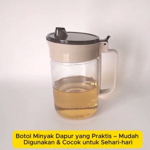 Mug Minyak Stainless Wadah Saringan Minyak Goreng Jelanta Botol Teko Oil Pot Kaca Anti Tumpah & Debu