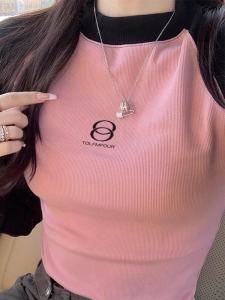 Pink American Style Long Sleeve Slim Fit Womens T-shirt Base Shirt Short Style Inner Wear Autumn New Arrival Base Layer Top