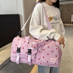 Large Capacity Travel Duffel Bag with Strawberry Pattern Wet/Dry Separation Independent Shoe Compartment & Multiple Pockets
