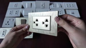 JACKSUN Gold Wall Switch/Socket For Light 118 Type Outlet 1/2/3 Gang Safety Door Night Light Flame Retardant PC
