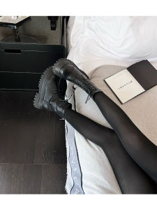 Black Design Martin Boots Womens round Toe High Heel Short Boot Autumn Winter Thick Bottom Single Boot Fashionable UK Style