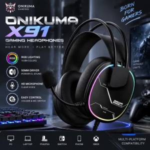 Onikuma | ONIKUMA X91 Gaming Headset 50mm Driver Wired Headphones RGB Light HD Microphone USB 3.5mm Stereo Sound PC PS5 Xbox Gamer Audio
