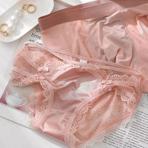 กางเกงในคู่รักกางเกงในทรงสามเหลี่ยมขอบลูกไม้ไร้รอยต่อฉลุลายเซ็กซี่แบบบางผ้าวิสคอสสำหรับผู้ชายและผู้หญิง