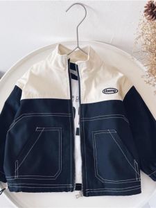 Boys Casual Sporty Jacket Stylish Spring Autumn Korean Version Childrens Wear Comfortable Zipper Closure Hooded Coat