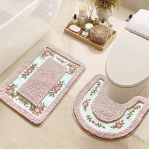 2-piece rose bathroom carpet set rectangular floor mat at the door toilet mat anti-slip foot mat bathroom door mat
