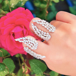 Sequito Tinh Tế trang sức ngón tay Đầy Đủ Thiết Lập Pave Bling Aaaaa đá Cubic Zirconia vàng trắng Màu Sắc Cá Tính Đối Xứng Cánh nhẫn có thể điều chỉnh Đối Xứng Cho tiệc cưới Sr140