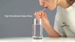 4Pcs/Set Clear Glass Straws with Case Reusable Straight & Bent Smoothie Straws with Brush