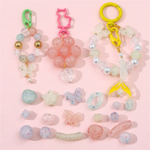 Acrylic Mixed Color Round Ball Flower Butterfly Star Shape Charm Beads for Bracelet Earring Keychain DIY Jewelry Making Accessories