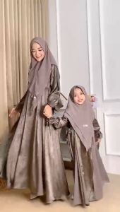 Gamis Syari Emboss Poliester Cantika Mom & Kids Model Terbaru 2024 Warna Pastel
