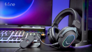 Fifine H6 RGB Gaming Dynamic Headset with Mic Over-Ear Headphones 7.1 Surround Sound PC PS4 PS5 3 EQ Options Game Movie Music