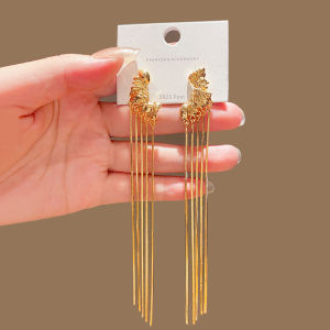 Elegant Long Tassel Dangle Earrings Womens Fashion Jewelry 18K Gold Plated Large Hoop Earrings Fresh out Style Geometric Pattern