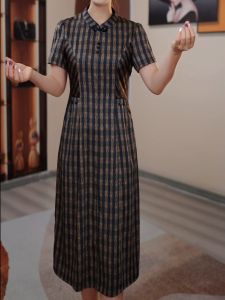 Elegant Modified Cheongsam Dress New Chinese Style Mid-Length Short-Sleeve A-Line Skirt Summer Slimming Fit Commuter Dress