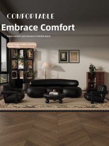 HUASHEMEIJI | Retro Black Curved Sofa For Small Spaces Luxury Design