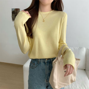 Áo Len Dệt Kim Cổ Tròn Dài Tay Mùa Thu Đông Phong Cách Hàn Quốc Đa Năng Cơ Bản Áo Len Andy Velvet Cho Nữ Áo Khoác Ngoài