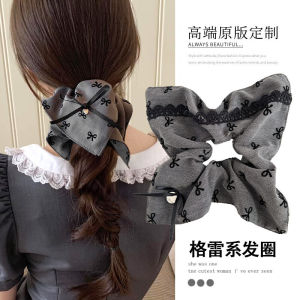ยางรัดผมลายผีเสื้อสีเทา รุ่นใหม่ปี 2025 สำหรับผู้หญิง ยางรัดผมสไตล์เกาหลี แฟชั่นฤดูใบไม้ร่วง/ฤดูหนาว ไม่สมมาตร