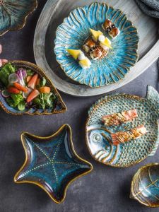 ชามเส้นดินเผาสไตล์ญี่ปุ่นย้อนยุคแบบไม่สมมาตร ชามสลัด ชามใส่เครื่องปรุงรส ลายดอกไม้และสีสันสดใส สไตล์วินเทจ