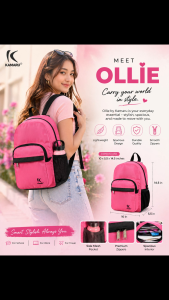 Kamaru Ollie Backpack - Lightweight Spacious Durable Smooth Zippers - Pink - 10 x 5.6 x 14.5 inches - For School Work Travel