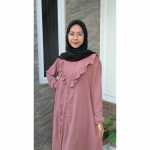 Gamis Wanita Livy Crinkle Airflow | Dress Polos Crinkle Variasi Ruffle Rempel Polos