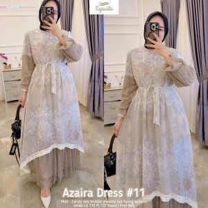dress wanita kekinian azaira #11 - ceruty mix brukat chantaly full furing aplikasi renda Ld 110 pj 138 free belt