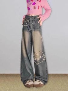 เอวสูงปักกางเกงยีนส์กางเกงยีนส์ผู้หญิงสไตล์ใหม่ขากว้างSlimmingขาตรงออกแบบNeutralสําหรับAll Seasons