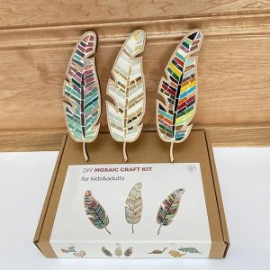 1 Set DIY Mosaic Coaster Kit with Colored Feathers And Crystal Creative Cup Coaster Educational Craft Kit for Wine Glass Holder
