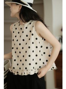 XIAOER | Milk Mousse Bamboo Cotton Polka Dot Vest T-Shirt
