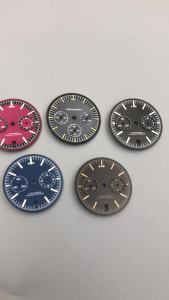 31.5mm VK64 FXD Chronograph Watch Dial and Hand Set Grey/Blue Moon Watch Face Green Luminous Fit VK63 VK64 Quartz Movement Parts