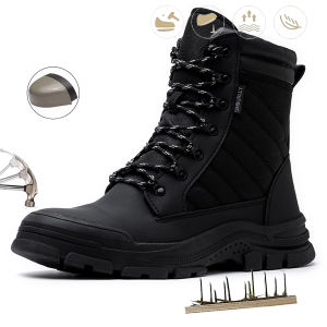 Men Work Safety Boots Outdoor Military Boots Anti-smash Anti-puncture Industrial Shoes Men Zipper Boots Indestructible Boots