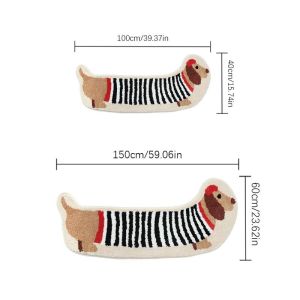 VIKAMA Lovely Striped Dachshund Dog Carpet Irregular Irregular Carpet Living Room Decor Bedroom Bedside Soft Comfortable FootPad