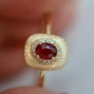 Huitan Lãng Mạn Nhẫn Cô Dâu Thời Trang Nữ Hiện Đại Đính Hôn Trang Sức Đỏ Đính Đá Cubic Zirconia Cưới Ban Nhạc Thiết Lập Hình Học