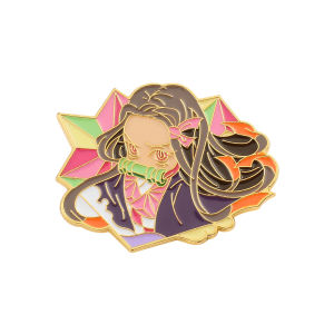 Bandai | Anime Tanjiro and Inosuke enamel pins colorful gold-rimmed pin set perfect collectible gift for birthdays and Christmas