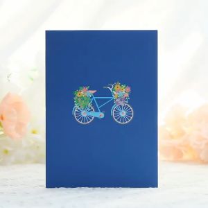 Folding Flower Bicycle Pop Up Card 3D Birthday Greeting Cards  laser cutting Bicycle Flowers Card Birthday Mother’s Day Bouquet Seasonal Greetings