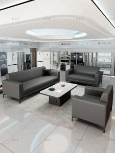 Modern Hotel Lobby Office Meeting Reception Genuine Leather Latex Sofa Business Black Couch Luxury Furniture