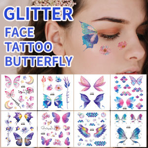 3D Glitter Butterfly Wings Tattoo Stickers Temporary Waterproof Eyes Face Arm Body Art Moon Fake Tattoos Women Festival Makeup
