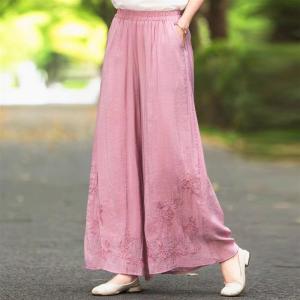 Lieoyuarn | Chinese Ethnic Style Embroidery Wide Leg Pants